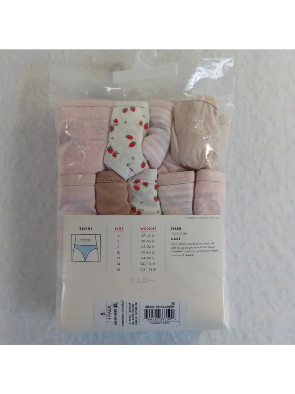 Cat & Jack Girls' Size 8 Bikinis Underwear 14-Pack Cotton Pink White Strawberry